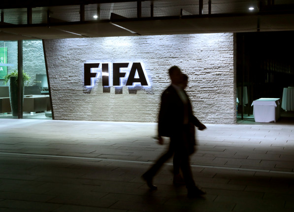 FIFA's logo is seen at its headquarters in Zurich, Switzerland September 30, 2020. REUTERS/Arnd Wiegmann/Files